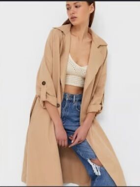 NWOT Zara Long Trench Coat in Camel/Tan XS